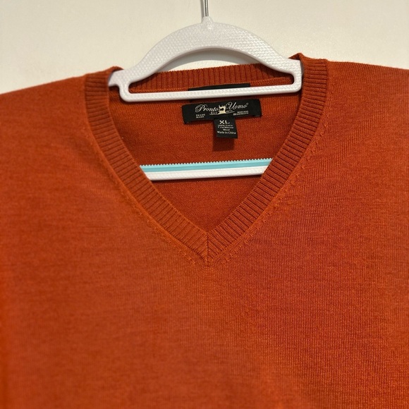 Pronto Uomo Mens Sz:XL 100% extra fine merino wool Burnt Orange Pullover sweater - Picture 10 of 10